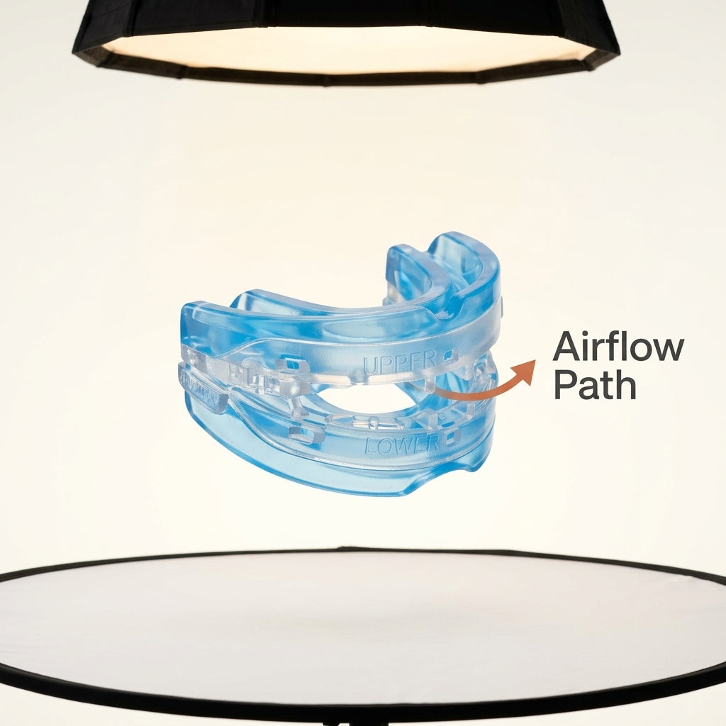 Anti-snoring mandibular advancement device — Dynamic Airflow View | Generated by Modelize